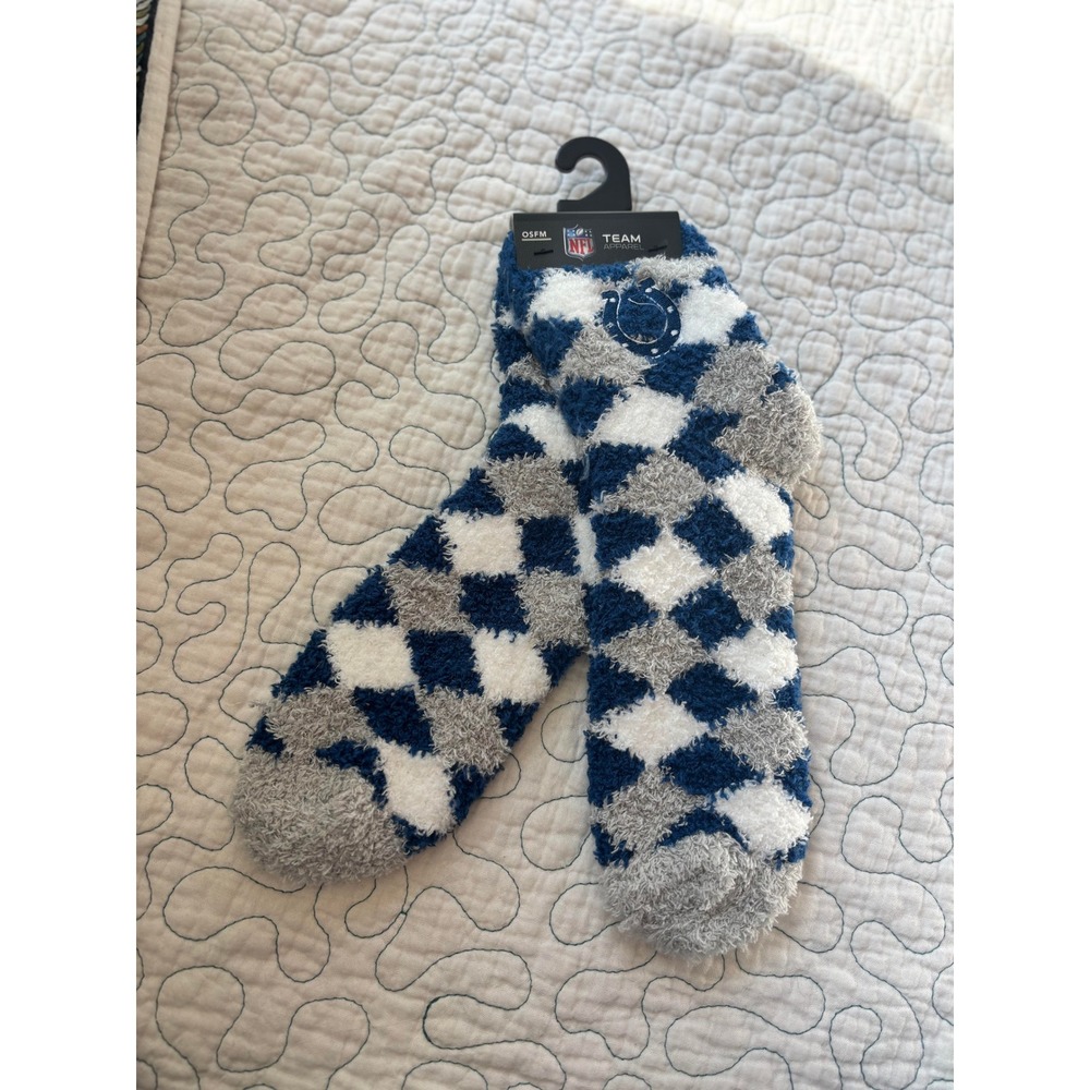 NFL Team Apparel Indianapolis Colts Fuzzy Argyle Socks Mens OSFM Blue White Grey